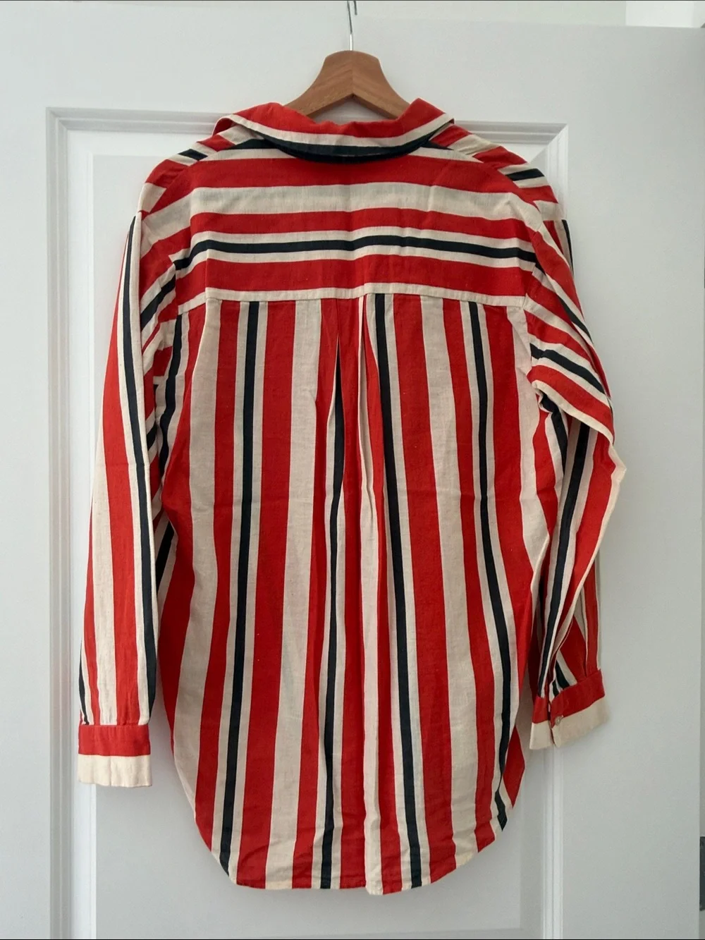 Zara Red Cream and Navy Striped Button-Down Shirt